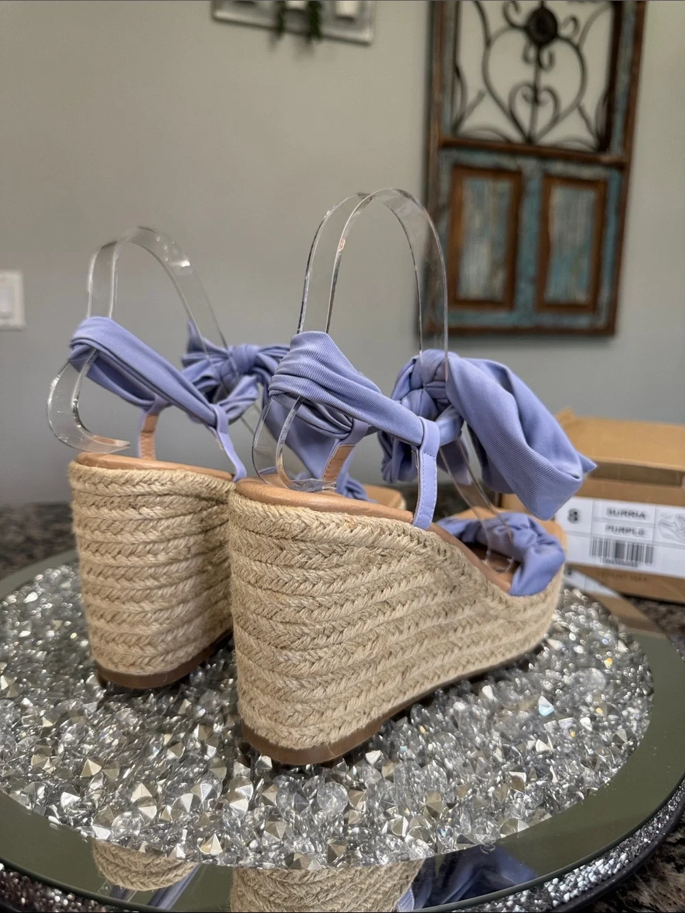 Journee Collection Surria purple Lavender Bow Espadrille Wedge Sandals NEW 8